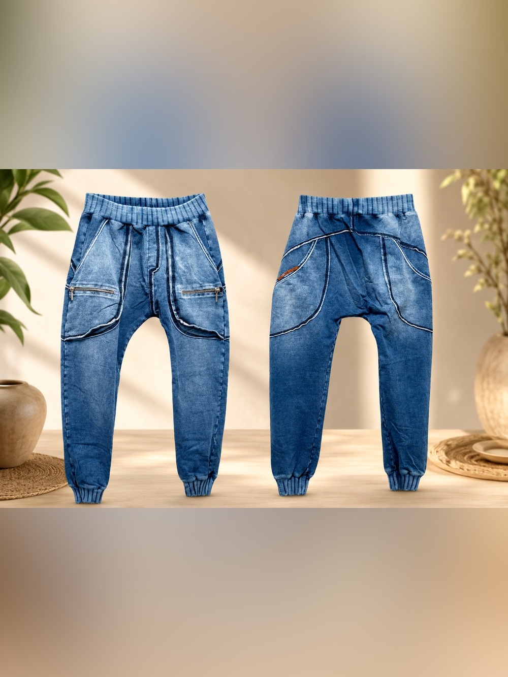 Labellamafia Acid Wash Denim Style Drop-Crotch Joggers – Size Small / P
